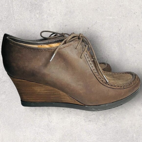 Lauren Ralph Lauren Women’s 10B Brown Denver Oxfords Wedge Heels Shoes Booties - Picture 6 of 11